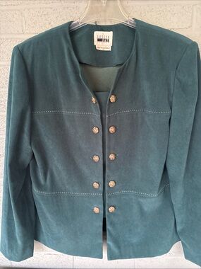 Leslie Fay Green Velour Button-Front Blazer
